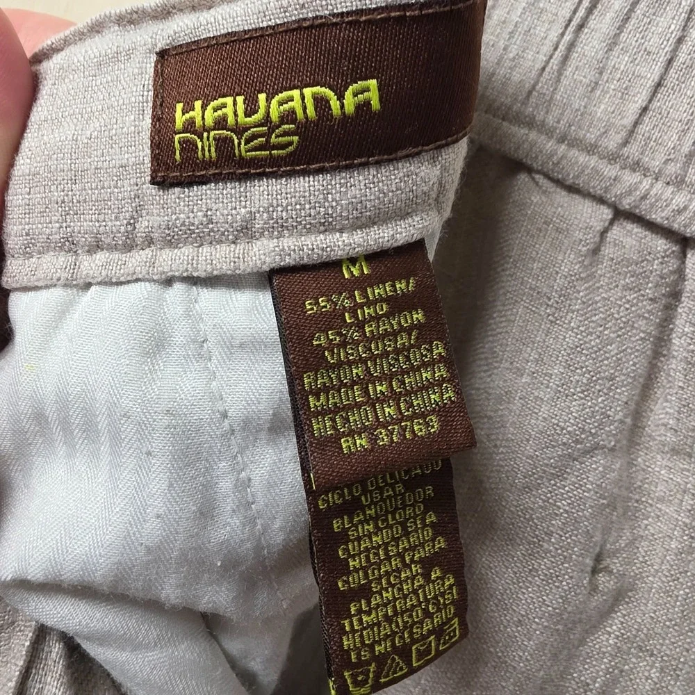 Havana Nines Womens M Taupe Linen Rayon Pull On Casual Beach Pants